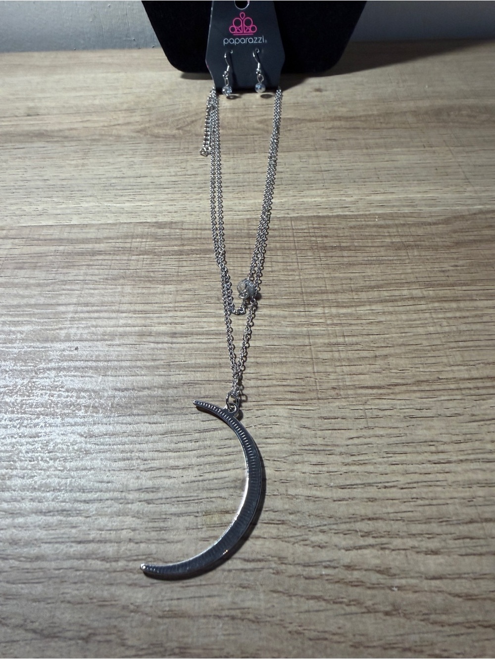 paparazzi Silver Crescent Moon Double Chain Necklace